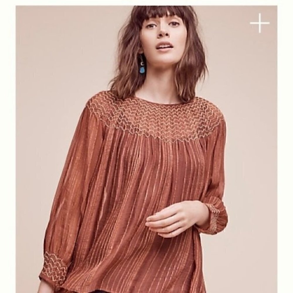 Anthro Bresle Peasant Boho Metallic Blouse Top NWT